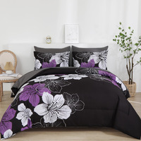 Luxudecor Floral Comforter Set Queen Size, 7 Pieces Bed In A Bag Purple Floral Comforter And Sheet Set, Soft Microfiber Complete Bedding Sets For All Seasons