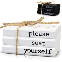 Farmhouse Bathroom Decor - Funny Rustic Wooden Mini Books For Your Restroom Shelf - The Perfect Small Decorative Accent For The Guest Bathroom - White