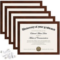 Upsimples 8.5X11 Picture Frame Certificate Document Frame With High Definition Glass, 5 Pack Diploma Frames For Wall And Tabletop, Mahogany