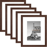 Upsimples 8X10 Picture Frame Set Of 5, Display Pictures 5X7 With Mat Or 8X10 Without Mat, Wall Gallery Photo Frames, Brown