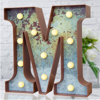 Led Marquee Light Up Letters Industrial Vintage Style Lighted Letters Rust Metal Effect Marquee Letter With Lights Illumination Letter Signs For Christmas Wedding Birthday Party Home Cafe Bar Decor-M