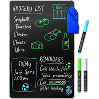 Magnetic Black Dry Erase Board For Fridge (17 X 11 Inch), Stain-Resistant W/ 3 Magnetic, Fine-Tip Neon Chalk Markers & Eraser By Yes4Quality