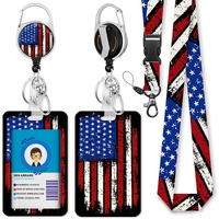 Id Badge Holder With Lanyard, 4Th Of July Badge Reel Retractable Heavy Duty And Detachable Name Tag Clips, American Flag Lanyards For Id Badges, Nurse Teacher Office Gifts