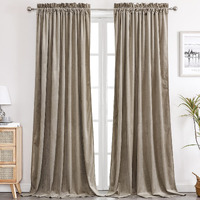 Benedeco Taupe Velvet Curtains For Bedroom Window, Super Soft Luxury Drapes, Room Darkening Thermal Insulated Rod Pocket Curtain For Living Room, W52 By L96 Inches, 2 Panels
