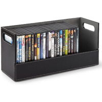 Stock Your Home Dvd Storage Box, Movie Shelf Organizer For Blu-Ray, Video Game Cases, Cds, Vhs Tape Display Stand, Disc Holder Can Store Up To 28 Dvds, Faux Leather (Black)