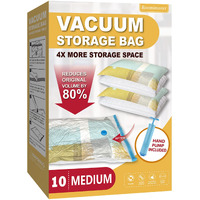 Roomimaster Storage Bags, 10 Medium Space Saver Vacuum Seal Bags With Pump, Space Bags, Vacuum Sealer Bags For Clothes, Comforters, Blankets, Bedding