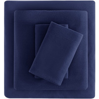 Viviland Plush Micro Fleece Queen Bed Sheet Set - Soft Polar Fleece Velvet Sheets - Extra Warm Winter Flannel Bed Sheets With Deep Pocket - Navy - Queen