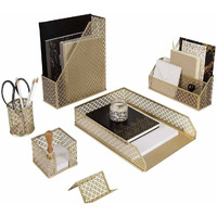 Blu Monaco 6 Piece Cute Gold Desk Organizer Set - Desk Organizers And Accessories For Women - Cute Office Gold Desk Accessories - Desktop Organization