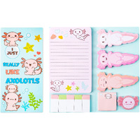 Xqumoi I Just Really Like Axolotl Sticky Notes Set, 550 Sheets, Animal Mexican Walking Fish Shaped Self-Stick Notes Pads Divider Tabs Bundle Writing Memo Pads Page Marker School Office Supplies Gift