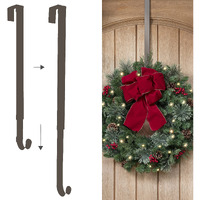 Haute Decor Adapt Adjustable Length Wreath Hanger - Matte Brown Metal - Holds Up To 20 Lbs. - Over The Door Long Wreath Hook For Year-Round Indoor Or Outdoor Use