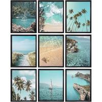 97 Decor Coastal Wall Art Decor - Coastal Posters Beach Pictures, Ocean Beach Prints Wall Art, Summer Tropical Artwork Coastal, Palm Tree Beachy Photos For Teen Girls Room (8X10 Unframed)