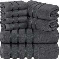 Utopia Towels 8-Piece Luxury Towel Set, 2 Bath Towels, 2 Hand Towels, And 4 Wash Cloths, 600 Gsm 100% Ring Spun Cotton Highly Absorbent Viscose Stripe Towels Ideal For Everyday Use (Grey)