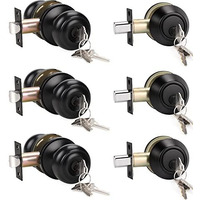 Knobwell 3 Pack Keyed Alike Entry Door Knobs And Single Cylinder Deadbolt Lock Combo Set Security For Exterior And Front Door, Keyed Entry Door Locksets With Deadbolt, Matte Black Finish