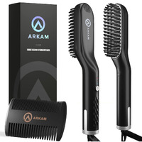 Arkam Beard Straightener -Original Heated Beard Brush Kit W/Anti-Scald Feature, Dual Action Hair Comb And Travel Bag For Short To Medium Beards -Costume Accessories And Grooming Gifts For Men