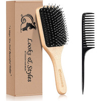 Hair Brush, Sosoon Boar Bristle Paddle Hairbrush For Long Short Thick Thin Curly Straight Wavy Dry Hair For Men Women Kids, No More Tangle, Giftbox & Tail Comb Included