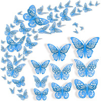 Butterfly 72 Pcs Wall Decor, 3 Styles 3 Sizes 3D Gold Butterfly, Blue Butterfly, Wedding Decorations, Birthday Party Decorations, Girls Bedroom Decoration (72 Pcs, Blue)