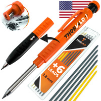 Thorvald Carpenter Pencils Set For Carpenter - Incl. 7 Leads + Sharpener + Finger Grip - Solid Mechanical Pencils With Fine Point/Best Marking Tools Construction/Carpenters/Scriber
