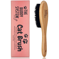 The Buddy System Cat Brush With Boar Bristle And Wooden Handle, Professional Grade Daily Grooming Hairbrush, Reduce Shedding, Soft Hair And Healthy Shine (1 Pack)