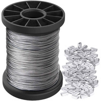 Picture Hanging Wire 1.5Mm Up To 150Lbs,100Feet(30.5M) Stainless Steel Wire Spool With 40Pcs Aluminum Crimping Loop Sleeve,Heavy Hanging Kit For Photo Frame Picture,Artwork,Mirror,String Light Hanging