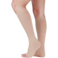 Lin Performance 20-30 Mmhg Compression Socks For Women And Men Knee High Open Toe Stockings Varicose Vein Swollen Legs(Xl, Beige)