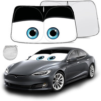 Gven Windshield Sun Shade For Tesla Model Y/3 Accessories 2025 Car Front Window Shade 100% Blackout Dual-Sided Uv Protection (Black Eyes)