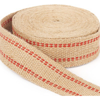 Zaione 10 Yards Width 2" Roll Natural Burlap Red Line Jute Webbing Ribbon Upholstery Chair Webbing Tape For Outdoor Diy Gear Repai (Red Stripes)