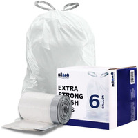 Plasticplace 6 Gallon Trash Bags, 0.7 Mil, White Drawstring Garbage Can Liners, 17" X 20" (100 Count)
