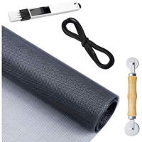 Screen Repair Kit For Windows Or Doors Adjustable Fiberglass Screens With Rolling Tool, Screen Retainer Spline And Sliding Door Cleaning Brush (36" X 84", Black)