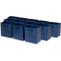Mini Gift Bags - 12 Pack Navy Royal Blue Extra Small Gift Bags With Handles, Paper Totes For Christmas & Holiday Gift Wrap, Birthday Party Favor Bags For Boys & Men, Baby Showers, In Bulk - 4X2.75X4.5