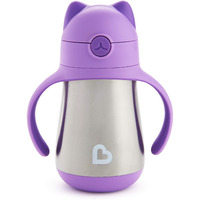 Munchkin? Cool Cat? Toddler Sippy Cup With Straw Cup, 8 Ounce, Stainless Steel, Purple