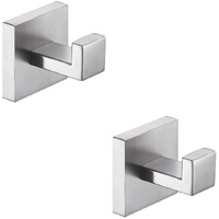 Tastos Bath Towel Hooks Brushed Nickel, 2 Pack Stainless Steel Robe Coat And Clothes Hook, Heavy Duty Wall Hook For Bathroom & Kitchen, Modern Square Style Wall Mounted (Silver)