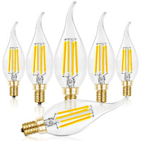 Hizashi Led Candelabra Bulbs 60 Watt Equivalent 5000K Daylight White, Dimmable E12 Bulb Candelabra Base, 90+ Cri 6W 650Lm, Ca11 Flame Tip Candle Light Bulbs, Ul Listed - 6 Pack