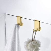 Mokiuer Double Hooks For Glass Shower Door, Towel Hooks Over The Bathroom Glass Wall 0.31-0.39In, Stainless Steel, Gold,2 Pack.