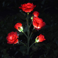 [Upgraded 6 Flowers] Garden Solar Decorative Lights, Outdoor Waterproof Realistic Artificial Rose Flowers For Backyard Pathway Porch Step Memorial Cemetery Gravesite Decor, Red