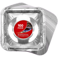 Disposable Gas Burner Liners (100 Pack) Aluminum Foil Square Gas Stove Burner Covers - 8.5 Inch Gas Range Protector, Stove Top Covers For Gas Burners, Foil Liners To Catch Oil, Grease, And Food Spills