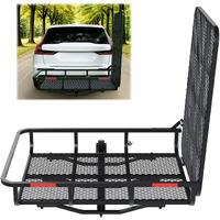 Ecotric Hitch Mount Wheelchair Carrier With Mobility Ramp For Wheelchair Scooter Lawn Mower Snow Blower Hauler 500Lb Capacity Basket-Style