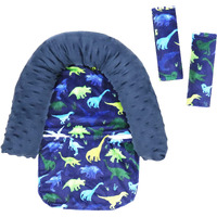 Baby Carseat Headrest And Strap Covers, Dinosaur Minky Infant Strollers Head Support & Seat Belt Cover, Toddler Strollers Headrest And Neck Cover, Car Accessories For Newborn Boys Girls
