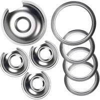 Burner Drip Bowl 1 Large 8'' Wb32X10013 & 3 Small 6'' Wb32X10012 Chrome Drip Pan Set 4-Pack Fits For Ge Hotpoint Electric Range By Appliancemates Replacement Parts (3) 6" Pan/Ring & (1) 8" Pan/Ring