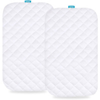 Waterproof Bassinet Mattress Pad Cover Fit For Fodoss, Miclassic, Bellababy And Dream On Me Seashell/Waves 3-In-1 Baby Bassinet, 2 Pack, Ultra Soft Bamboo Surface, Breathable And Easy Care