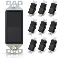 Elegrp Matte Black Single Pole Decorator Light Switch, 15Amp, 120/277V, Decorative Paddle Rocker Switch Replacement, On/Off Wall Switch, Self-Grounding, Residential/Commercial Grade, Ul/Cul (10 Pack)