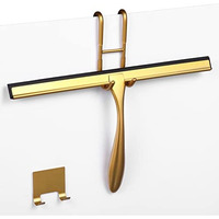 Shower Squeegee For Glass Doors,14-Inch Shower Glass Squeegee, Gold Shower Squeegee For Shower Doors,Mirror,Windows, With Shower Door Hook And Adhesive Hook