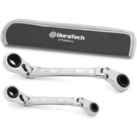 Duratech 4-In-1 Flex-Head Reversible Ratcheting Box Wrench Set, Sae, 2-Piece, 5/16'' To 3/4'', 12 Point, Cr-V, With Rolling Pouch