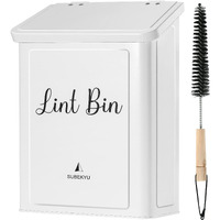 Subekyu Metal Magnetic Lint Bin For Laundry Room, Wall Mounted Lint Box Holder Trash Can With Lid For Dryer,Lint Basket For Laundry Room,White