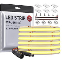 Btf-Lighting Fcob Cob Flexible High Density Uniform Light Led Strip 8W/M 32.8Ft Dc24V Warm White 3000K 3360Led Cri 90+ 8Mm Width Led Ribbon For For Bedroom Indoor Decoration(No Adapter Or Controller)