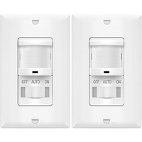 Topgreener In-Wall Pir Motion Sensor Light Switch, Occupancy Sensor Switch, On/Off Override, 4A, 400W, Single Pole, Neutral Wire Required, Tsos5-W, White, 2 Pack