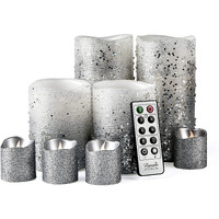 Furora Lighting Led Flameless Candles With Remote - Battery-Operated Flameless Candles Bulk Set Of 8 Fake Candles - Small Flameless Candles & Christmas Centerpieces For Tables, Silver Glittery