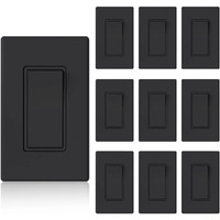 Elegrp Matte Black Single Pole Decorator Light Switch, 15Amp 120/277V, Paddle Rocker Switch Wall Switch Replacement, Self-Grounding, Residential Grade, W/Wall Plate, Ul/Cul (10 Pack)