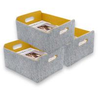 Welaxy Storage Baskets Felt Foldable Drawer Organizer Bins Shelf Box For Kids Toys Magazine Books 3-Piece (Curryx3)