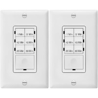 Enerlites Countdown Timer Switch For Bathroom Fans And Household Lights, 1-5-10-15-20-30 Min Settings With Manual Override, Always On Blue Led, Neutral Wire Required, Ul Listed, Het06A, White, 2 Pack