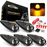 Partsam 5Pcs Front Rear Smoke Lens Teardrop Cab Light 9Led Amber Cab Marker Light Top Clearance Roof Running Light With Wiring Pack For Trucks, Vans, Pickups, Semis And Rvs
